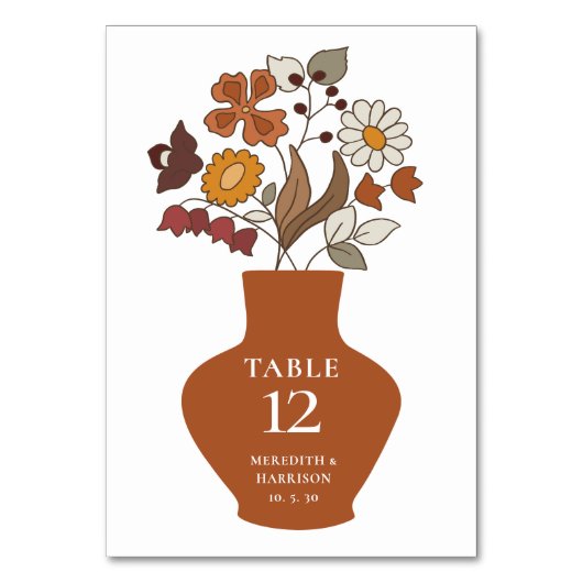Whimsical Retro Boho Floral Wedding Tischnummer (Vorderseite)