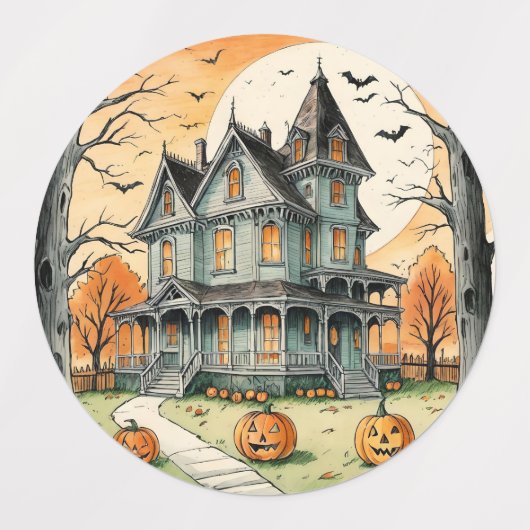 Whimsical Retro Boho Halloween Witchy Kitten, Etiketten (Design 2)