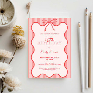 Whimsical Retro Border 16. Geburtstagsparty Einladung