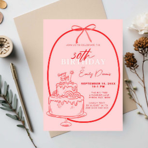 Whimsical Retro Border 30. Geburtstag Party Einladung