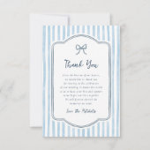 Whimsical Retro Bow & Blue Stripes Wedding Dankeskarte (Vorderseite)