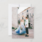 Whimsical Retro Bow & Blue Stripes Wedding Dankeskarte (Rückseite)