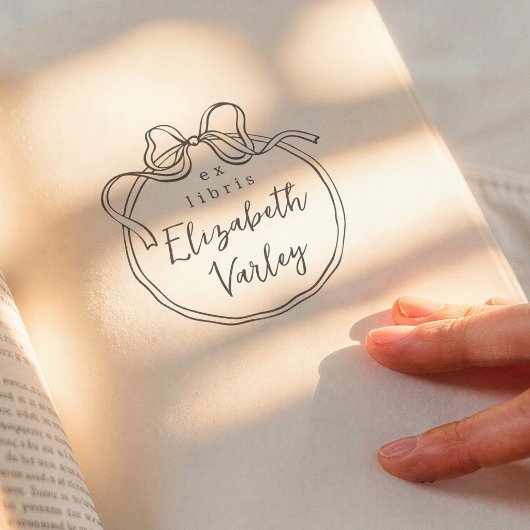 Whimsical Retro Bow Modern Script Ex Libris Book Permastempel