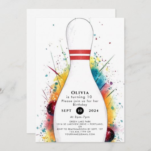 Whimsical Retro Bowling Geburtstag Einladung (Vorne/Hinten)