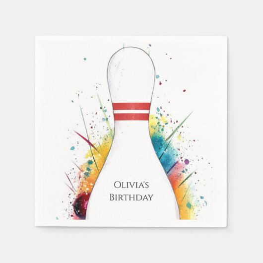 Whimsical Retro Bowling Geburtstag Serviette (Vorderseite)