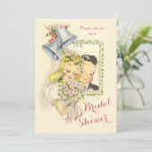 Whimsical Retro Bridge and Groom Brautparty Einladung (Stehend Vorderseite)