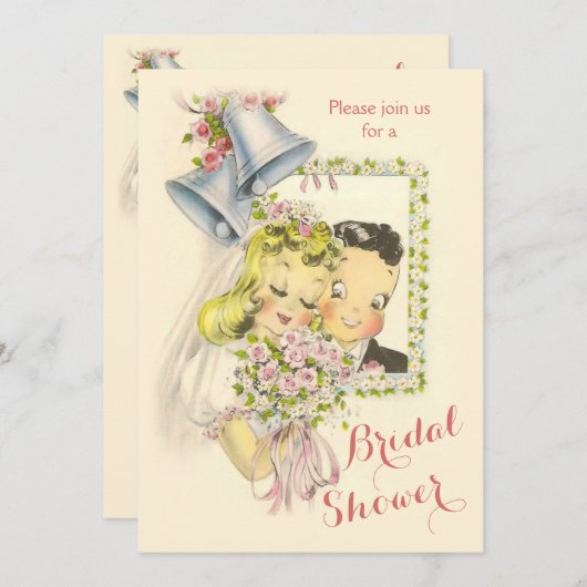 Whimsical Retro Bridge and Groom Brautparty Einladung (Vorne/Hinten)