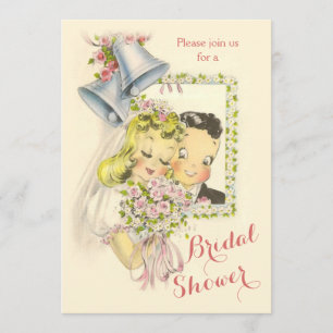 Whimsical Retro Bridge and Groom Brautparty Einladung