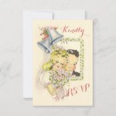 Whimsical Retro Bridge and Groom Wedding RSVP (Vorderseite)
