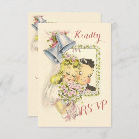 Whimsical Retro Bridge and Groom Wedding RSVP (Vorne/Hinten)