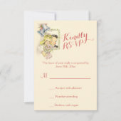 Whimsical Retro Bridge and Groom Wedding RSVP Karte (Rückseite)