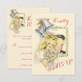 Whimsical Retro Bridge and Groom Wedding RSVP Karte (Vorne/Hinten)