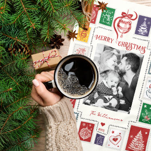 Whimsical Retro Briefmarke Weihnachts Illustration Geschirrtuch