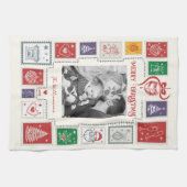 Whimsical Retro Briefmarke Weihnachts Illustration Geschirrtuch (Horizontal)