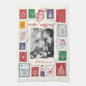 Whimsical Retro Briefmarke Weihnachts Illustration Geschirrtuch (Vertikal)