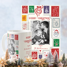 Whimsical Retro Briefmarke Weihnachts Illustration Kaffeetasse
