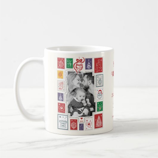 Whimsical Retro Briefmarke Weihnachts Illustration Kaffeetasse (Links)