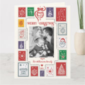 Whimsical Retro Briefmarke Weihnachts Illustration Karte (Vorderseite)