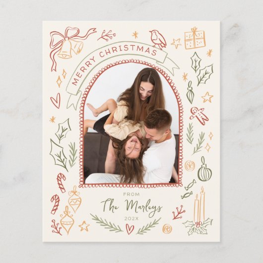 Whimsical Retro Christmas Doodle Foto Budget (Vorderseite)