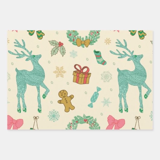Whimsical Retro Christmas Doodles Geschenkpapier Set (Vorderseite 2)
