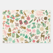 Whimsical Retro Christmas Doodles Geschenkpapier Set (Vorderseite)