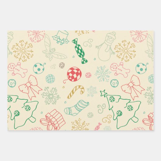 Whimsical Retro Christmas Doodles Geschenkpapier Set (Vorderseite 3)