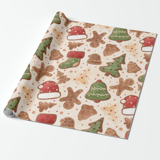 Whimsical Retro Christmas Lebkuchen, Aquarell Geschenkpapier (Ungerollt)