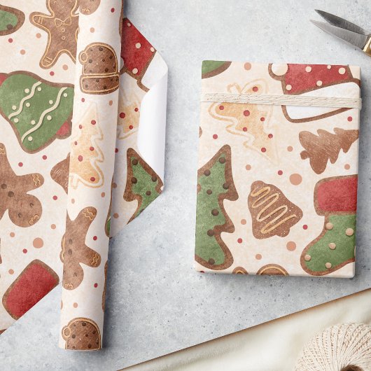 Whimsical Retro Christmas Lebkuchen, Aquarell Geschenkpapier
