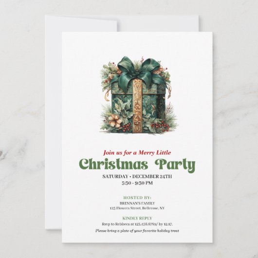 Whimsical retro Christmas present party invitation Einladung (Vorderseite)