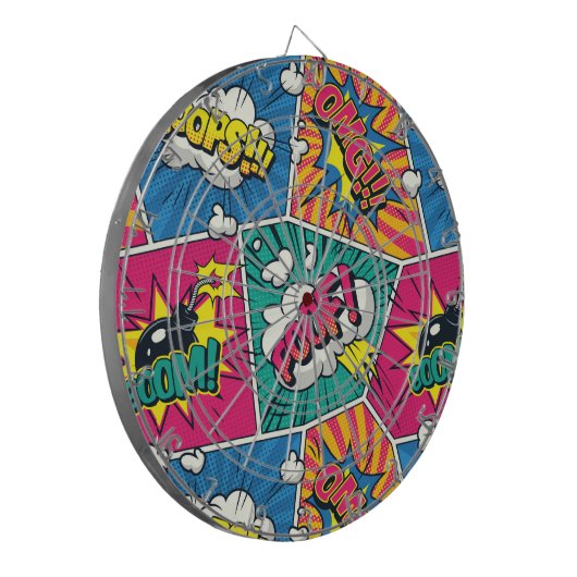 Whimsical Retro Comic Burst - Pop Art Dartscheibe (Vorderseite Links)