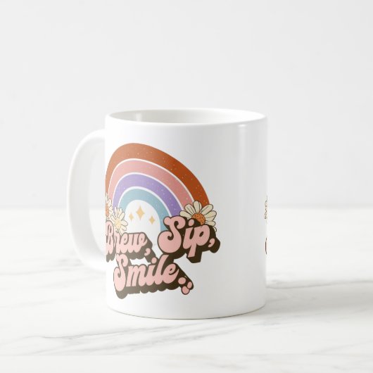 Whimsical Retro Design mit Bräunungs-Sip Lächeln Kaffeetasse (Vorderseite Links)