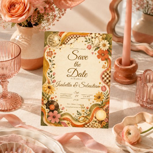 Whimsical Retro-Disco-Hochzeit Save The Date