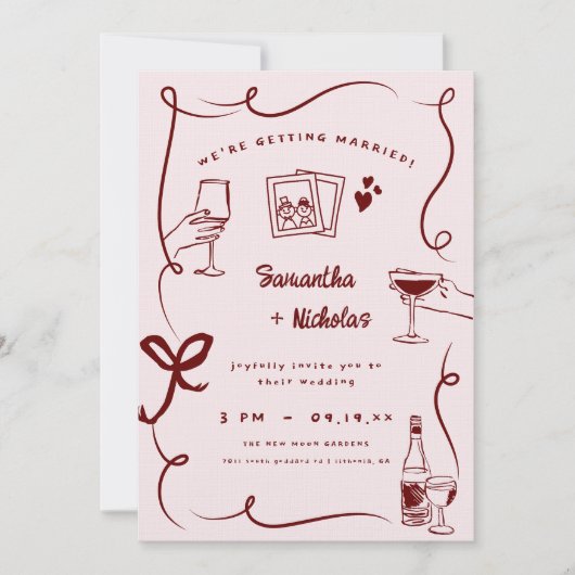 Whimsical Retro Doodle Art | Hochzeit Einladung (Vorderseite)