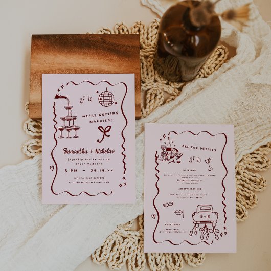 Whimsical Retro Doodle Art | Hochzeit Einladung