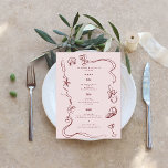 Whimsical Retro Doodle Art | Hochzeit Menükarte<br><div class="desc">Schöne Menükarten, um Ihre Tischeinstellungen bei Ihrer Hochzeit oder beim nächsten Party zu ergänzen. Quirky handgezeichnete Illustrationen! Mit Retro-Linien Zeichnungen, die als schicke Iterationen von Notebook-Randinalia lesen. Die entspannte Atmosphäre ist eine klare Abkehr von der traditionellen, abgestuften Schrift und den schlanken Schriften, aber die kritzelige Hochzeitsarbeit fühlt sich immer noch...</div>