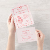 Whimsical Retro Doodle Art Wedding All In One Einladung (Abreißen)