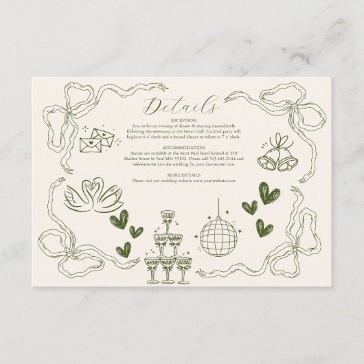 Whimsical Retro Doodle Art Wedding Begleitkarte (Vorderseite)