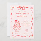 Whimsical Retro Doodle Art Wedding Einladung (Vorderseite)