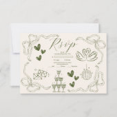 Whimsical Retro Doodle Art Wedding RSVP Karte (Vorderseite)