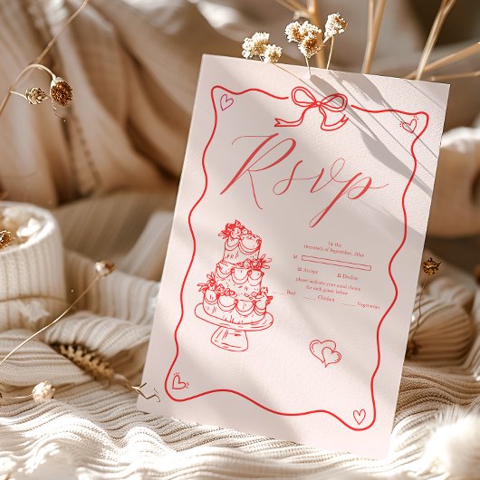 Whimsical Retro Doodle Art Wedding RSVP Karte