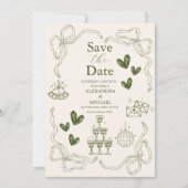 Whimsical Retro Doodle Art Wedding Save The Date (Vorderseite)