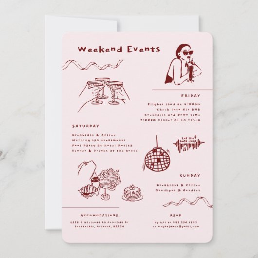 Whimsical Retro Doodle | Bachelorette Weekend Einladung (Rückseite)