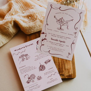 Whimsical Retro Doodle Bachelorette Weekend Einladung