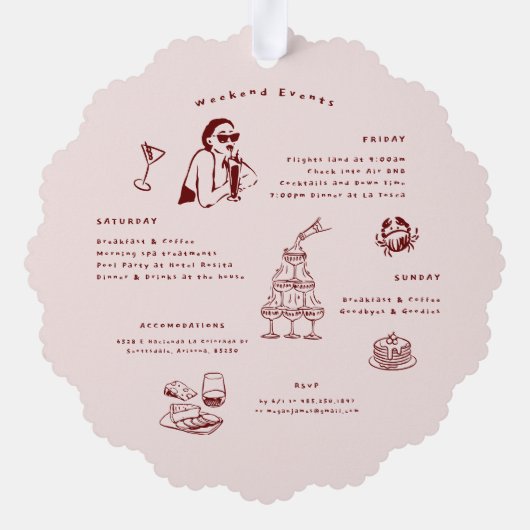 Whimsical Retro Doodle | Bachelorette Weekend Ornament Karte (Rückseite)