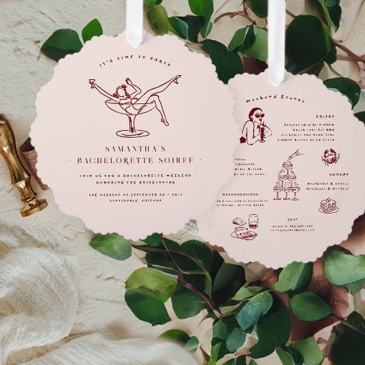 Whimsical Retro Doodle | Bachelorette Weekend Ornament Karte