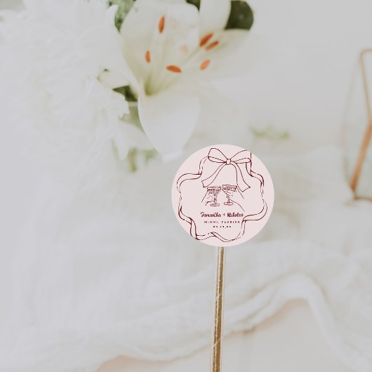 Whimsical Retro Doodle | Hochzeit Runder Aufkleber