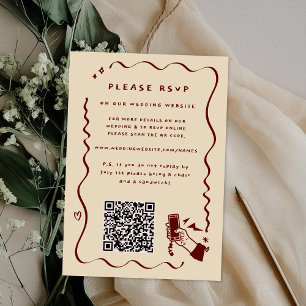 Whimsical Retro Doodle   Hochzeitsseite QR Code RSVP Karte