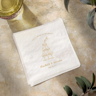 Whimsical Retro-Doodle-Kunst   Hochzeit Gold Servietten Mit Folie