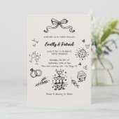 Whimsical Retro Doodle Wedding Einladung (Stehend Vorderseite)