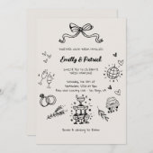Whimsical Retro Doodle Wedding Einladung (Vorne/Hinten)